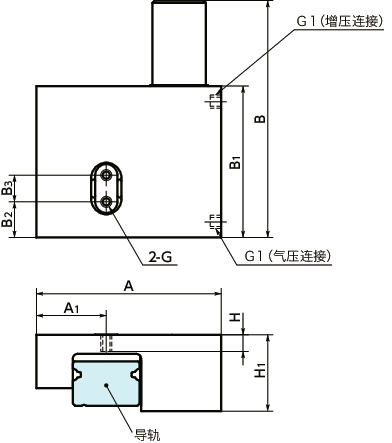 MCPS导轨库浪霸 - 气压型 - 常闭型 - 微型线性导轨用寸法図