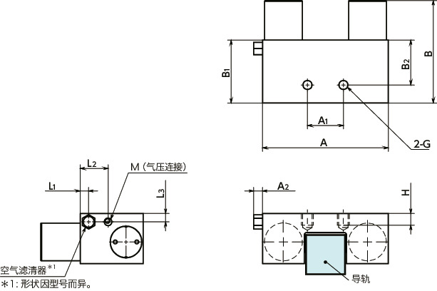 MKSL导轨库浪霸 - 气压型 - 常闭型 - 低成本型寸法図