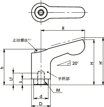 LDCFS-NI-PE微型夹紧手柄(内螺纹) - 全不锈钢制寸法図