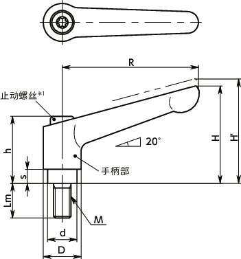 LDMS-NI-PE夹紧手柄(外螺纹) - 全不锈钢制寸法図