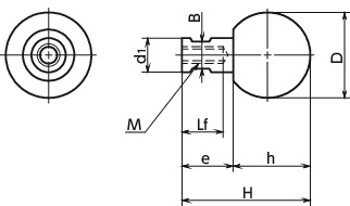 GPBF塑料球旋转握柄(内螺纹)寸法図