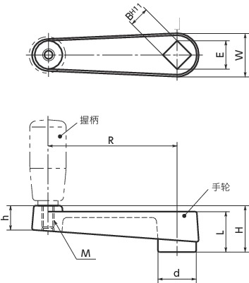HAC-B曲柄式手柄寸法図