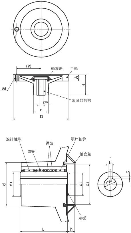 HCH铝合金盘式手轮寸法図