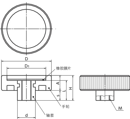 HPK-M塑料滚花手轮寸法図