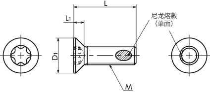SNFX-TZB-ALK梅花槽埋头螺栓(带尼龙熔敷)寸法図
