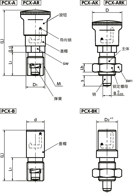 PCX分度柱塞 - 保持位置型寸法図