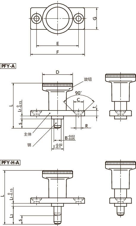 PFY带法兰分度柱塞 - 带锁定机构 寸法図