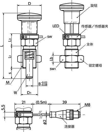 PLYS-SN分度柱塞 - 带传感器 - 保持位置型寸法図