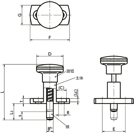PPLX带法兰分度柱塞 - 高精度型寸法図