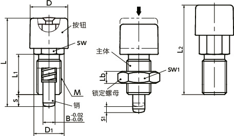 PXPS-S-A4分度柱塞 - 按压式按钮型 - 保持位置型寸法図