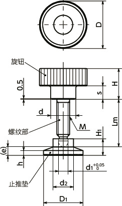 KIGMS-SBP塑料微型旋钮 - 带止推垫寸法図