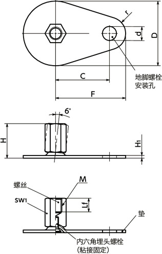 FEAFS-D0-X调平调节器(内螺纹) - 地脚螺栓固定型寸法図