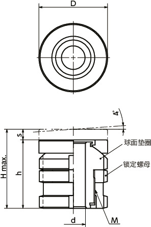 FLSE调平组件 - 球面垫圈机构型 - 带锁定螺母寸法図