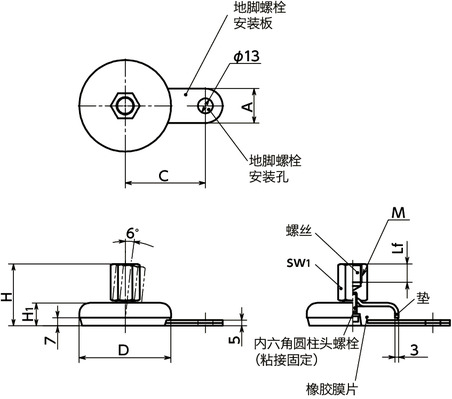 FNAF-X调平调节器(内螺纹) - 地脚螺栓固定型寸法図
