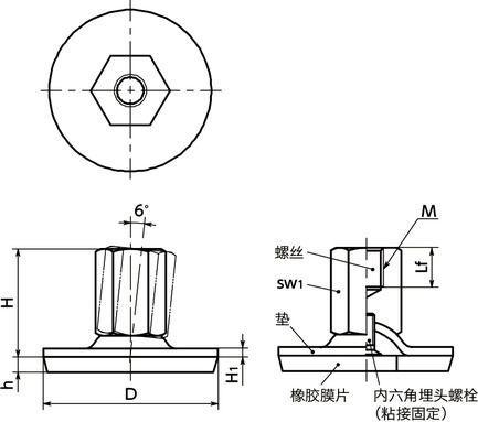 FUF-A3-X调平调节器(内螺纹) - 带橡胶膜片(粘接)寸法図
