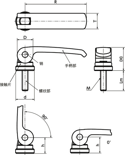 LWBMS凸轮手柄(外螺纹) - 固定型寸法図