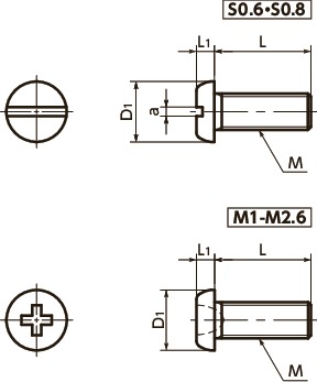 SNZS-M精密仪器用盘头小螺钉(精密螺丝)寸法図