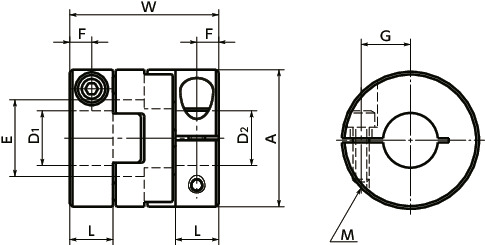 MOHS-C无尘、真空、耐热型联轴器 - 十字滑块型(Vespel) - 夹紧型寸法図