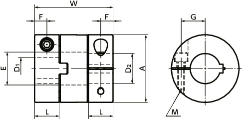MOR-CK挠性联轴器 - 十字滑块型 - 夹紧型+键槽型寸法図