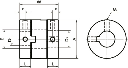 MOR-K挠性联轴器 - 十字滑块型 - 定位螺丝固定型+键槽型寸法図