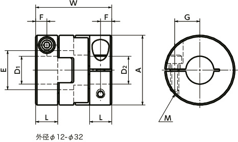 MOS-C挠性联轴器 - 十字滑块型 - 夹紧型寸法図