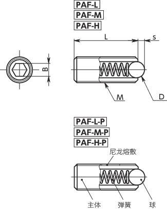 PAF小型球头柱塞寸法図