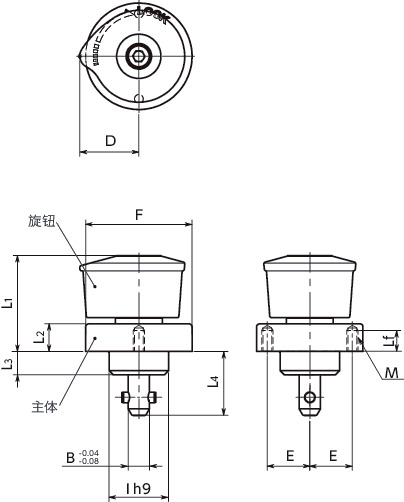NQTS-GF快速夹紧紧固件 - 旋钮操作 - 标准寸法図