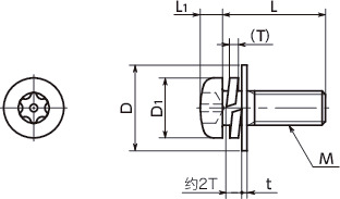 SRTSQ-TZB带垫圈梅花槽盘头小螺钉(带芯型)寸法図