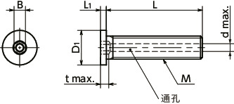 SVSHT-SD内六角极短头小头螺栓(钛合金 / 通孔型)寸法図