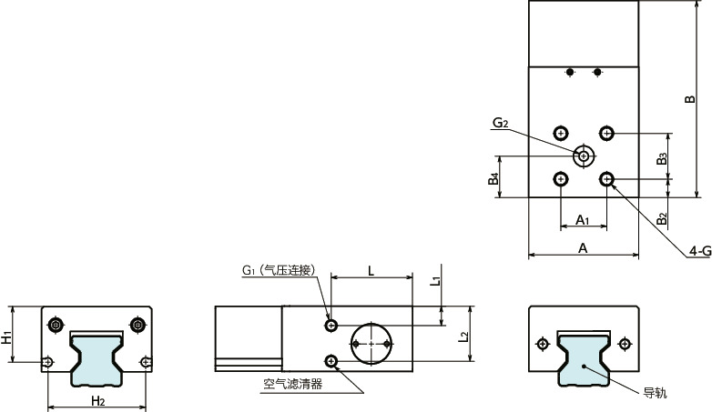 LKPS导轨库浪霸 - 气压型 - 常闭型 - 细长型寸法図