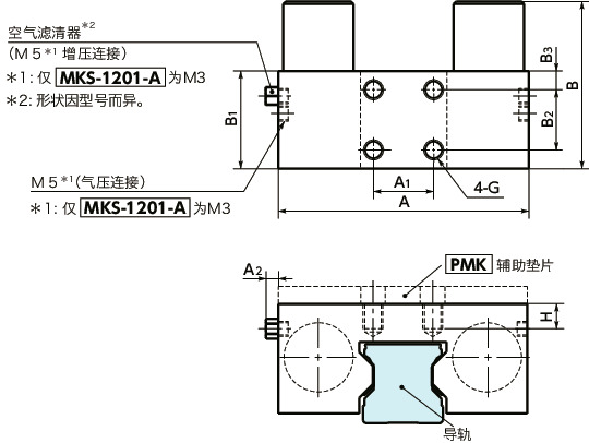 MKS导轨库浪霸 - 气压型 - 常闭型寸法図