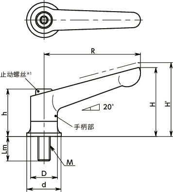 LDBM强力夹紧手柄（外螺纹）寸法図