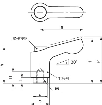 LDCF-C微型夹紧手柄（内螺纹） - 带操作按钮寸法図