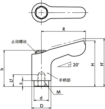 LDCFS-AS-HP微型夹紧手柄（内螺纹） - 全不锈钢制寸法図