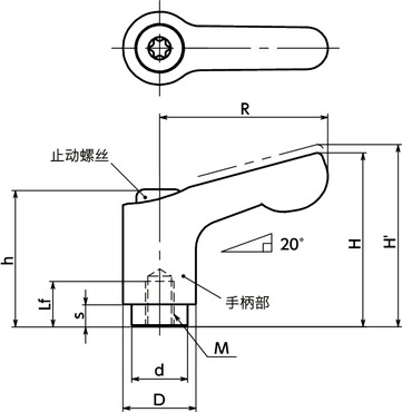 LDCFS-NI-HP微型夹紧手柄（内螺纹） - 全不锈钢制寸法図