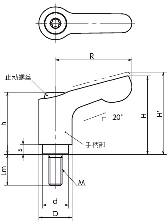 LDCM微型夹紧手柄（外螺纹）寸法図