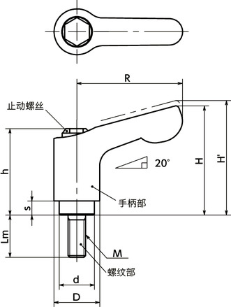 LDCMS-AS-HP微型夹紧手柄（外螺纹） - 全不锈钢制寸法図