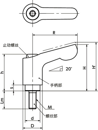 LDCMS-NI-HP微型夹紧手柄（外螺纹） - 全不锈钢制寸法図