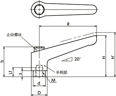 LDFS-AS-HP夹紧手柄（内螺纹） - 全不锈钢制寸法図