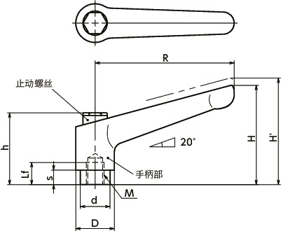 LDFS-AS夹紧手柄（内螺纹） - 全不锈钢制寸法図