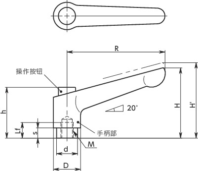 LDFS-C夹紧手柄（内螺纹）-带操作按钮寸法図