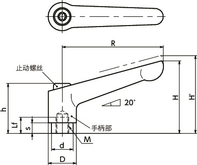 LDFS-NI夹紧手柄（内螺纹） - 全不锈钢制寸法図