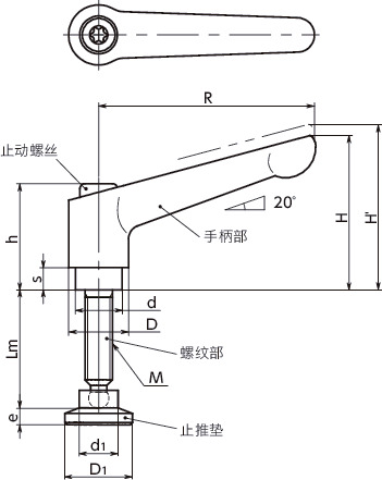 LDM-SGB-SBP夹紧手柄（带止推垫）寸法図