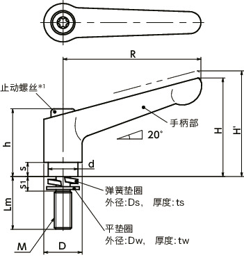 LDM-W夹紧手柄-弹簧垫圈装入型寸法図