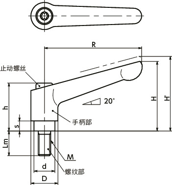 LDME夹紧手柄（外螺纹）寸法図