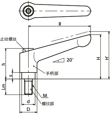 LDMS-CR夹紧手柄（外螺纹）寸法図