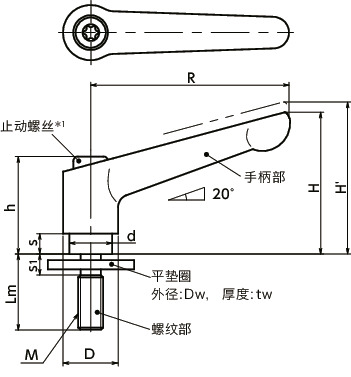 LDMS-LW夹紧手柄-平垫圈装入型寸法図