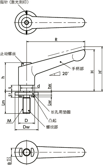 LDMS-LWP-NI夹紧手柄-长孔用垫圈装入型-全不锈钢制寸法図