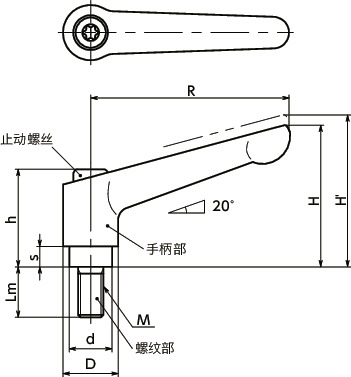 LDMS-NI夹紧手柄（外螺纹） - 全不锈钢制寸法図