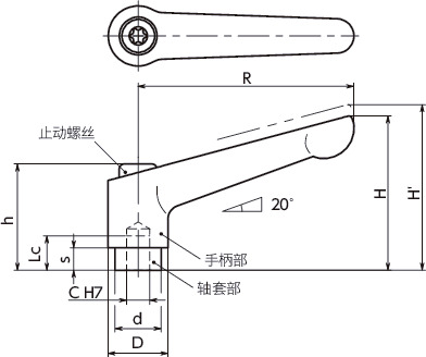 LDRS夹紧手柄（铰孔）寸法図